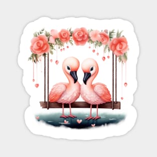 Valentine Flamingo Couple On Swing Magnet