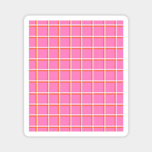 Bright Pink with Orange Squares Grid Magnet