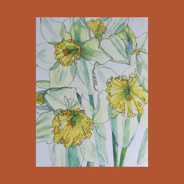 Daffodils watercolour painting by esvb