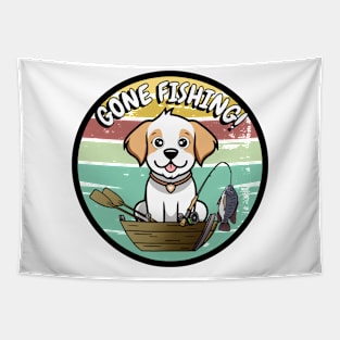 Funny Happy Dog has gone fishing Tapestry