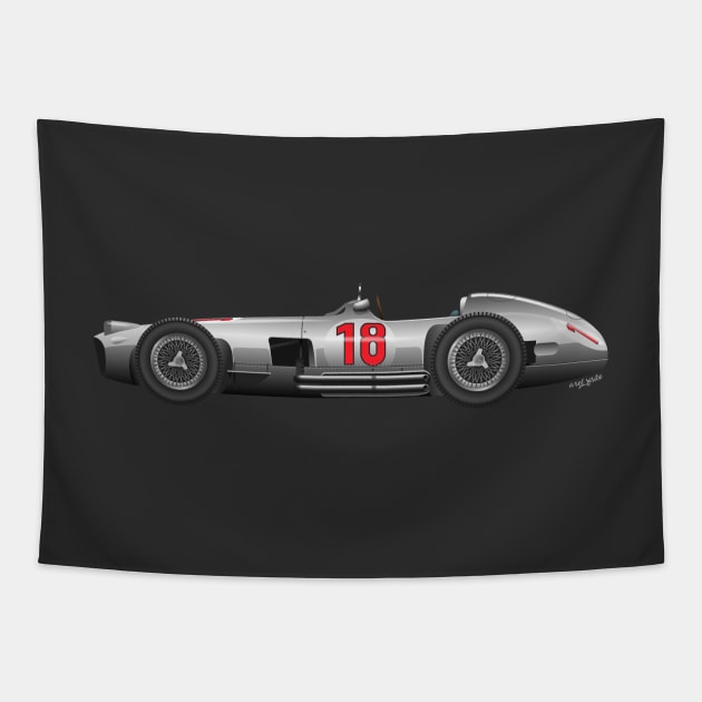 Juan Manuel Fangio Mercedes Benz W196 - Illustration Tapestry by Burro Wheel