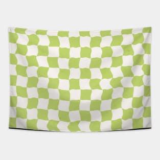 Pastel Green Checkered Pattern Groovy Aesthetic Tapestry