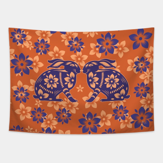 Kissing Bunnies Tapestry by Liesl Weppen