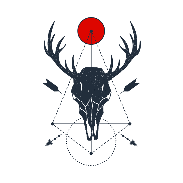 Deer Skull, Abstract Geometric Art, Black Design by ArtStellar