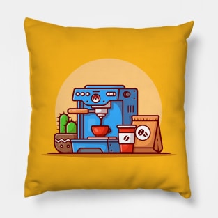 Coffee Machine Espresso, Mugs, Cup And Coffee Pack Cartoon Vector Icon Illustration Pillow