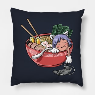 Cute Kawaii Chibi Anime Cat Gamer Ramen Noodles Gift Pillow