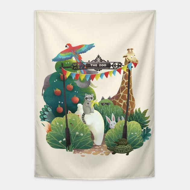 Crazy Zoo Tapestry by beesants