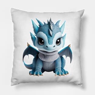 Adorable Baby Ice Dragon Chibi with a Warm Winter Sweater Pillow