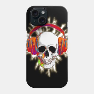 Skull with headphones, music, cool, colorfull Phone Case