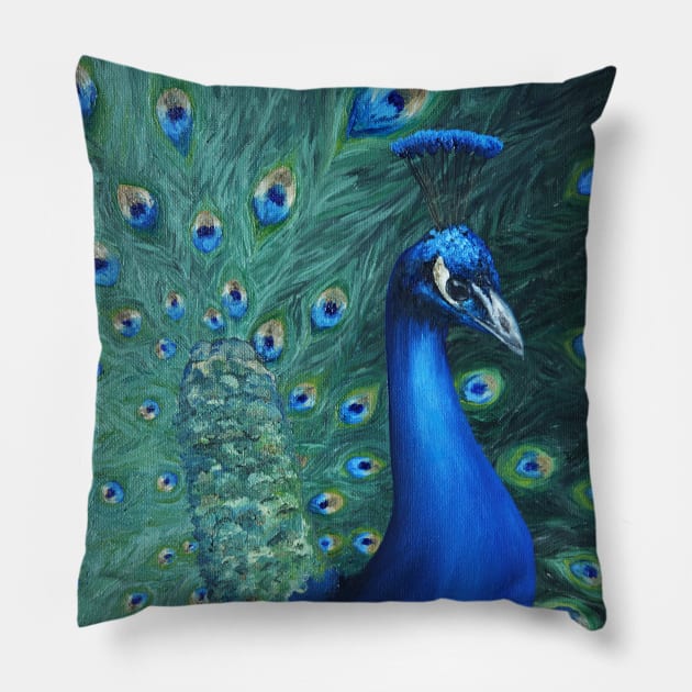 Peacock Pillow by megandavellafineart