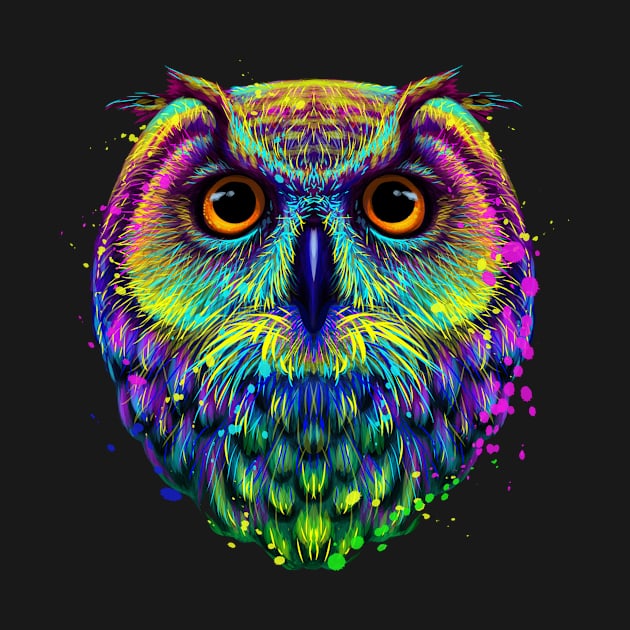 owl head colorful neon portrait by kakimonkey