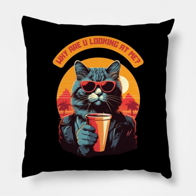 Why are you looking at me - cat with sunglasses Pillow by Zuzya