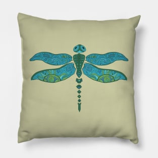 Teal Green Blue Boho Dragonfly Pillow