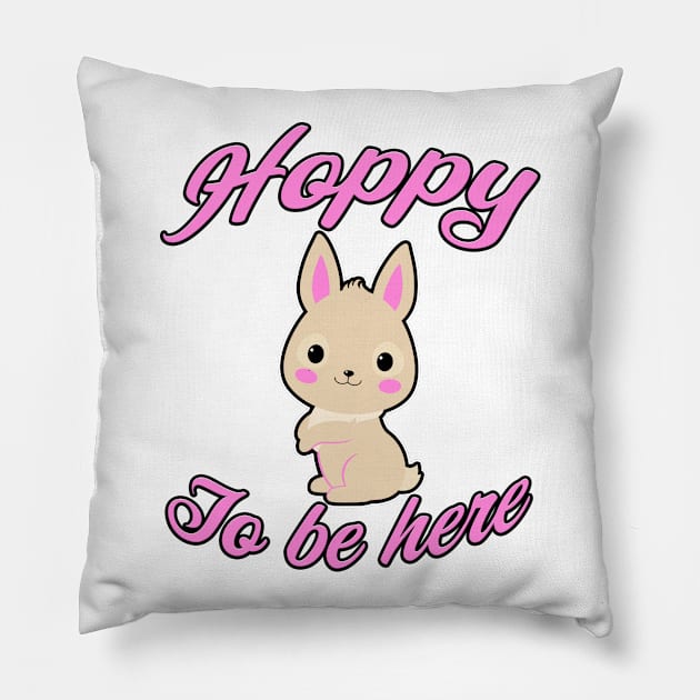 Hoppy To Be Here Pink Pillow by Shawnsonart