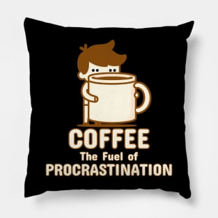 Coffee, The Fuel of Procrastination | Cute Boy with Coffee | Coffee Lover Pun Pillow