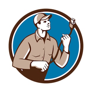 Worker Holding HDMI Plug Cord Circle Retro T-Shirt