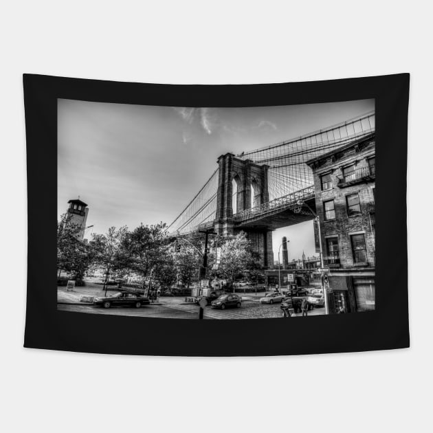 Old Fulton Street And Brooklyn Bridge, New York Tapestry by tommysphotos