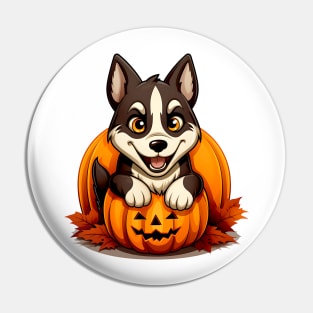 Siberian Husky Dog inside Pumpkin #1 Pin