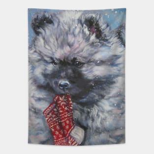 Keeshond Christmas Fine Art Painting Tapestry