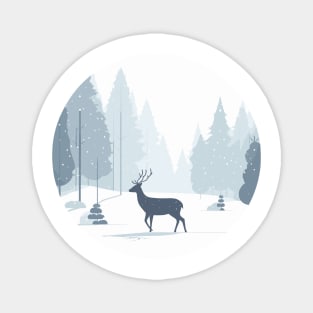 Snowy Lone Deer Christmas Winter Snow Forest Landscape Magnet