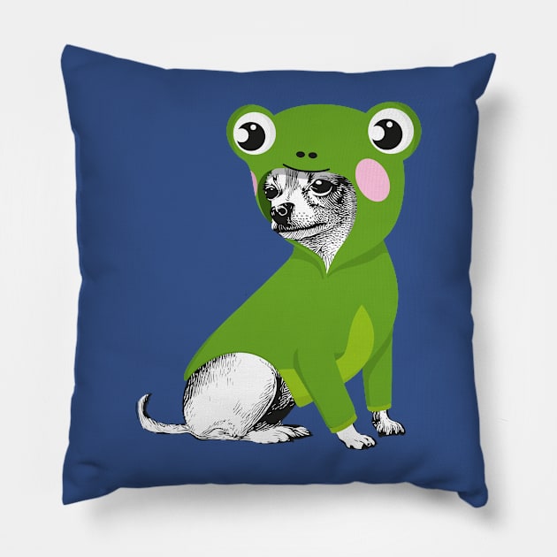 Funny Chihuahua dressed as frog Pillow by Elizeta