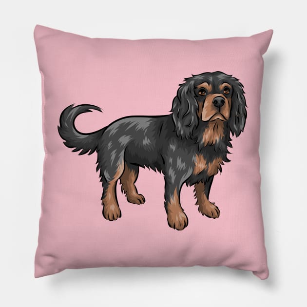 Black and Tan Cavalier King Charles Spaniel Pillow by Shirin Illustration