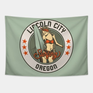 Vintage Surfing Badge for Lincoln City, Oregon Tapestry