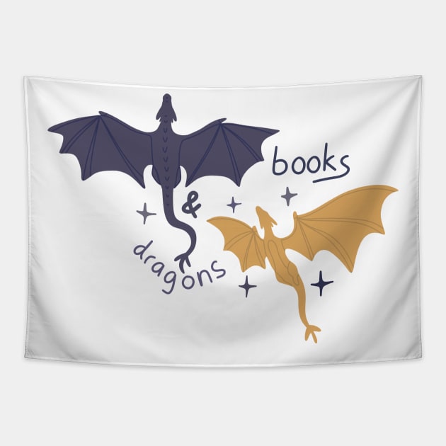 Books and dragons fantasy design for readers Tapestry by loulou-artifex