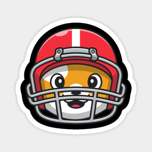 Cute Head Cat Wearing Rugby Helmet Cartoon Magnet
