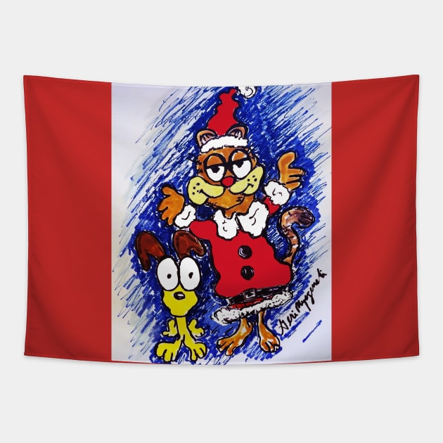 Garfield and Odie Friends Christmas Tapestry by TheArtQueenOfMichigan 