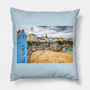 Tenby North Beach And Painted Houses Pillow