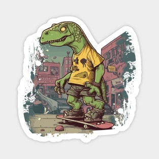 Urban dinosaur riding a skateboard Magnet
