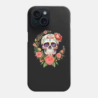 Pink Floral Dia De Los Muertos Sugar Skull Phone Case