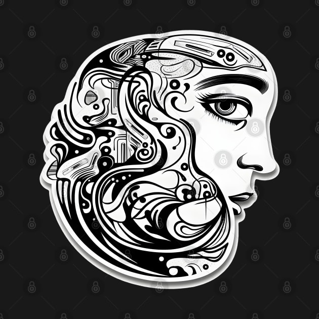 Monochromatic Surreal Woman's Profile with Abstract Elements by AIHRGDesign