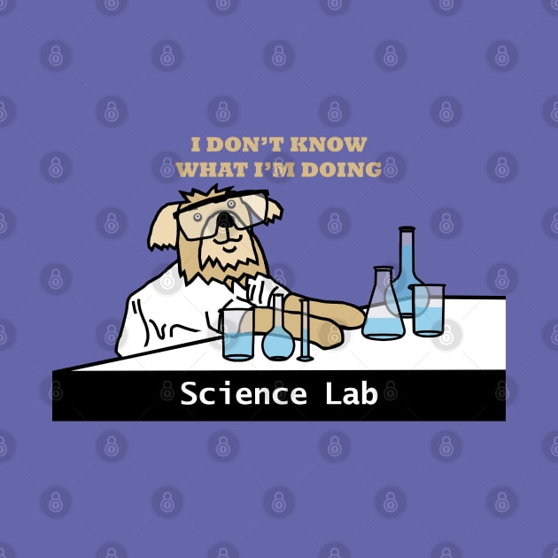 Science Lab and Clueless Dog Scientist Wearing Safety Glasses by ellenhenryart