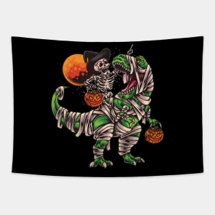 Halloween Skeleton Riding Dinosaur Tapestry