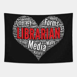 Librarian Heart Shape Word Cloud Design print Tapestry