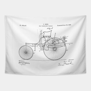 Benz 1888 self propelling vehicle, original patent drawing original white background Tapestry