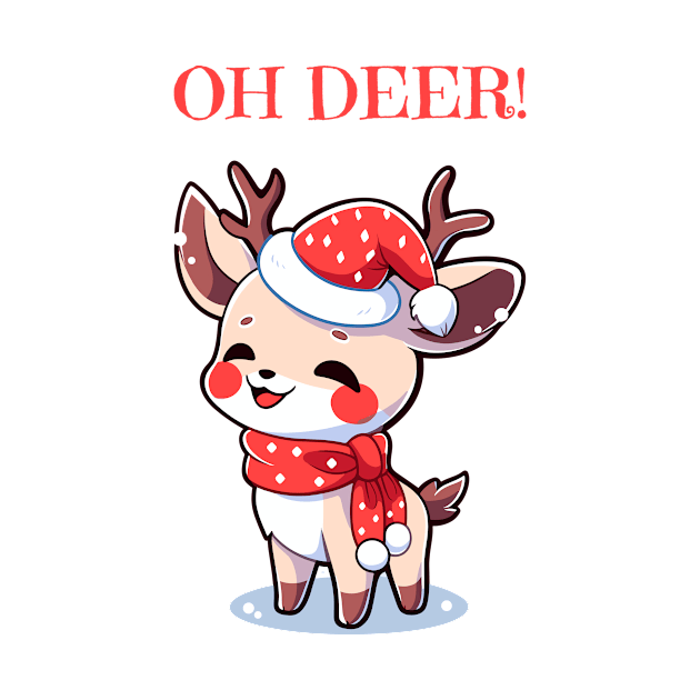 Cute Christmas deer with Santa hat by DemoArtMode