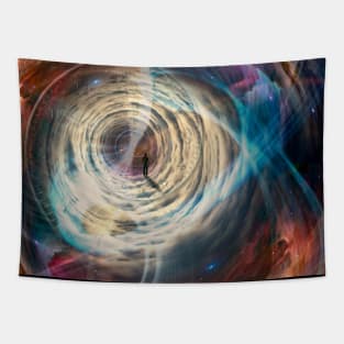 Man traveling in time and space Tapestry