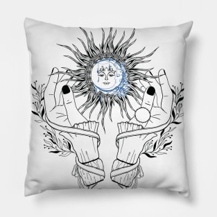 Hands and Sun Boho Abstract Pillow