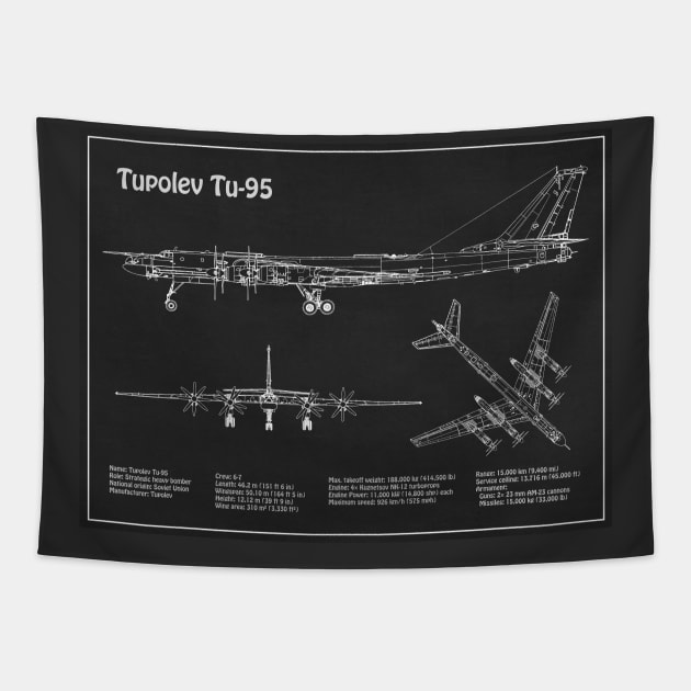 Tupolev Tu-95 Bear Bomber - PD Tapestry by SPJE Illustration Photography