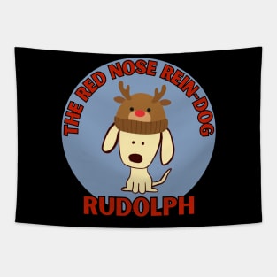 Cute Christmas dog as Rudolph with a red nose Tapestry