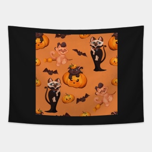 spooky halloween pattern with dracula light orange Tapestry