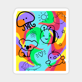 Funny Colorful Rainbow Doodle Animal Pattern Magnet