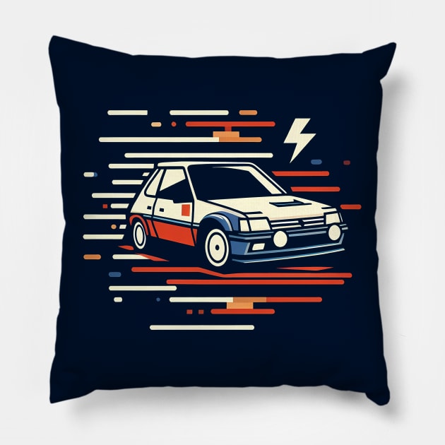 Peugeot 205 Rally Car Pillow by TaevasDesign