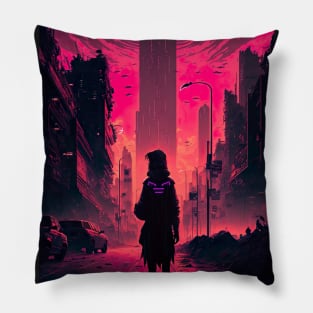 Lonely Soul In A Cyberpunk City Pillow