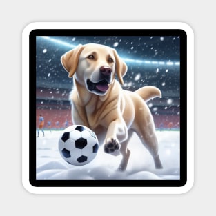 A Labrador Dog Playing Soccer/Football In The Snow Magnet