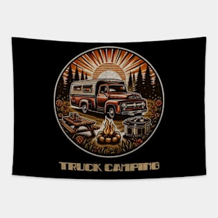 Truck camping sunset Tapestry