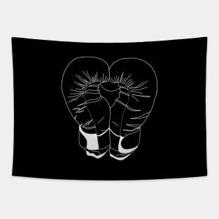 White Boxing Gloves Line Art such as Heart - Pair of Boxing Gloves Tapestry